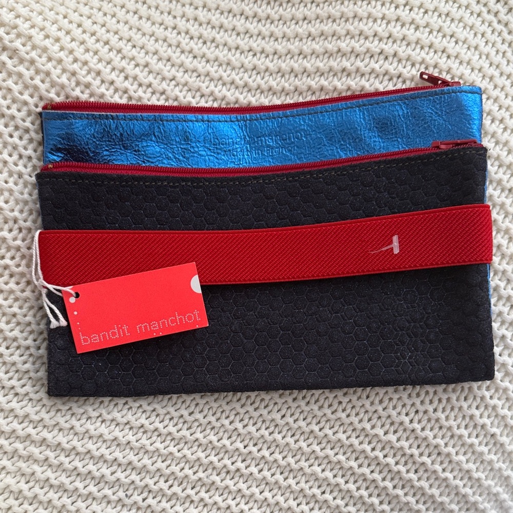 Bandit Manchot France Blue Metallic Red + Navy Clutch  NWT
